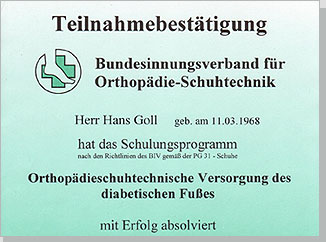 Teilnahmebestätigung für die Orthopädieschuhtechnische Versorgung des diabetischen Fußes
